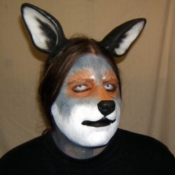 Wolf / Dog Nose hot foam latex prosthetic, painted with makeup as a grey wolf.