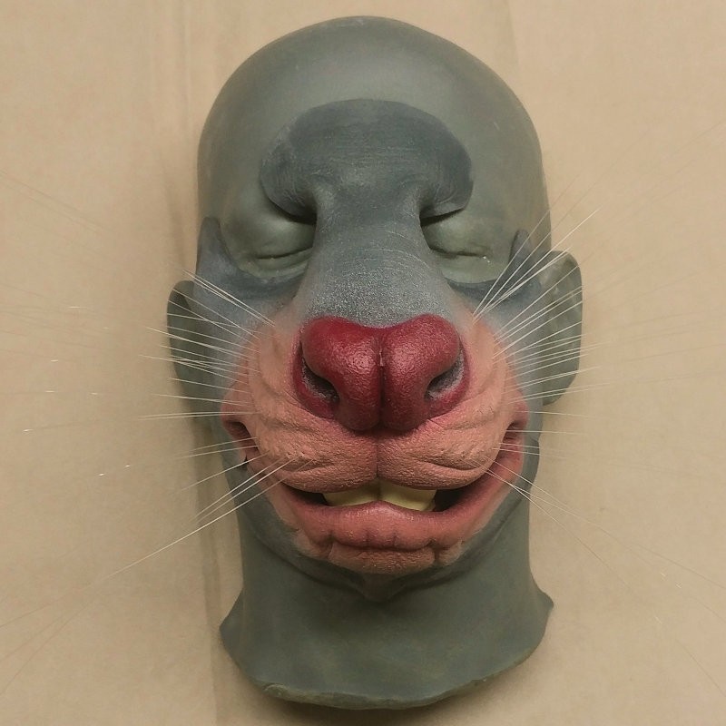Large Rat Muzzle hot foam latex prosthetic painted in grey and pink