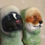 Two Small Fox Nose foam latex prosthetics placed on a plastic human face cast, painted as a skunk and a raccoon