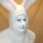 Man wearing foam latex prosthetic nose and makeup to look like an anthropomorphic white rabbit Man wearing foam latex prosthetic nose and makeup to look like an anthropomorphic white rabbit