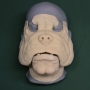 Slush cast latex prosthetic Bulldog Face placed on a plastic human face cast