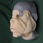 Slush cast latex prosthetic Bulldog Face placed on a plastic human face cast