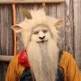 Man wearing foam latex prosthetic nose and makeup to look like an anthropomorphic white goat Man wearing foam latex prosthetic nose and makeup to look like an anthropomorphic white goat