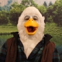 Man wearing foam latex prosthetic face and makeup to look like an anthropomorphic duck. Man wearing foam latex prosthetic face and makeup to look like an anthropomorphic duck.