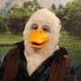 Man wearing foam latex prosthetic face and makeup to look like an anthropomorphic duck. Man wearing foam latex prosthetic face and makeup to look like an anthropomorphic duck.