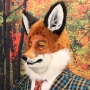 Man wearing foam latex prosthetic nose and makeup to look like an anthropomorphic fox Man wearing foam latex prosthetic nose and makeup to look like an anthropomorphic fox