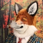 Man wearing foam latex prosthetic nose and makeup to look like an anthropomorphic fox Man wearing foam latex prosthetic nose and makeup to look like an anthropomorphic fox