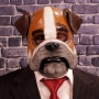 Man wearing foam latex prosthetic face and makeup to look like an anthropomorphic bulldog Man wearing foam latex prosthetic face and makeup to look like an anthropomorphic bulldog