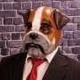 Man wearing foam latex prosthetic face and makeup to look like an anthropomorphic bulldog Man wearing foam latex prosthetic face and makeup to look like an anthropomorphic bulldog