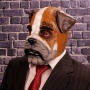 Man wearing foam latex prosthetic face and makeup to look like an anthropomorphic bulldog Man wearing foam latex prosthetic face and makeup to look like an anthropomorphic bulldog