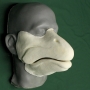 Foam latex Salmon Muzzle placed on a plastic human face cast