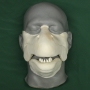 Foam latex Salmon Muzzle with teeth placed on a plastic human face cast