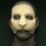 a foam latex prosthetic Cat Face placed on a plastic human face cast a foam latex prosthetic Cat Face placed on a plastic human face cast