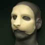 a foam latex prosthetic Cat Face placed on a plastic human face cast a foam latex prosthetic Cat Face placed on a plastic human face cast