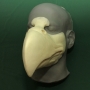 Foam latex prosthetic eagle beak placed on a plastic human face cast