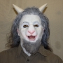 Man wearing foam latex prosthetic nose and makeup to look like an anthropomorphic white goat. Man wearing foam latex prosthetic nose and makeup to look like an anthropomorphic white goat.