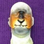 a foam latex prosthetic Sheep / Goat Nose painted in browns like a natural goat placed on a plastic human face cast a foam latex prosthetic Sheep / Goat Nose painted in browns like a natural goat placed on a plastic human face cast